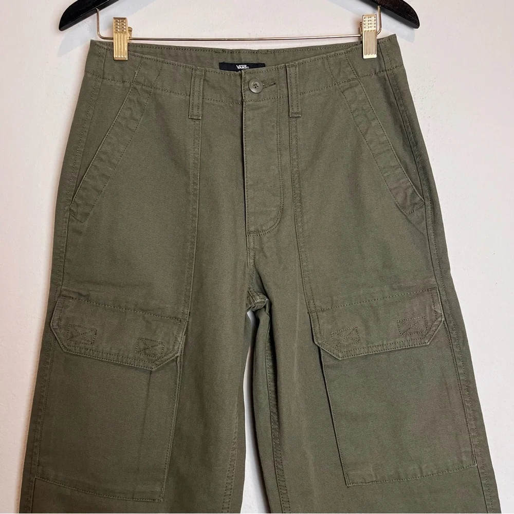 Vans Women’s Arroyo Wide Leg Cargo Pants Olive Green 100% Cotton Canvas Size 26 - Picture 3 of 9